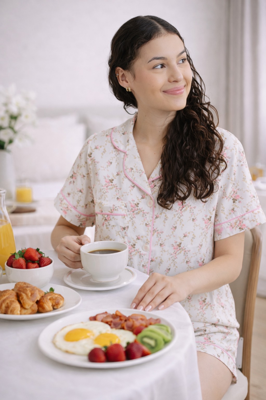 Flor-de-Cerejeira – Pijama Floral Branco - Imagem 3